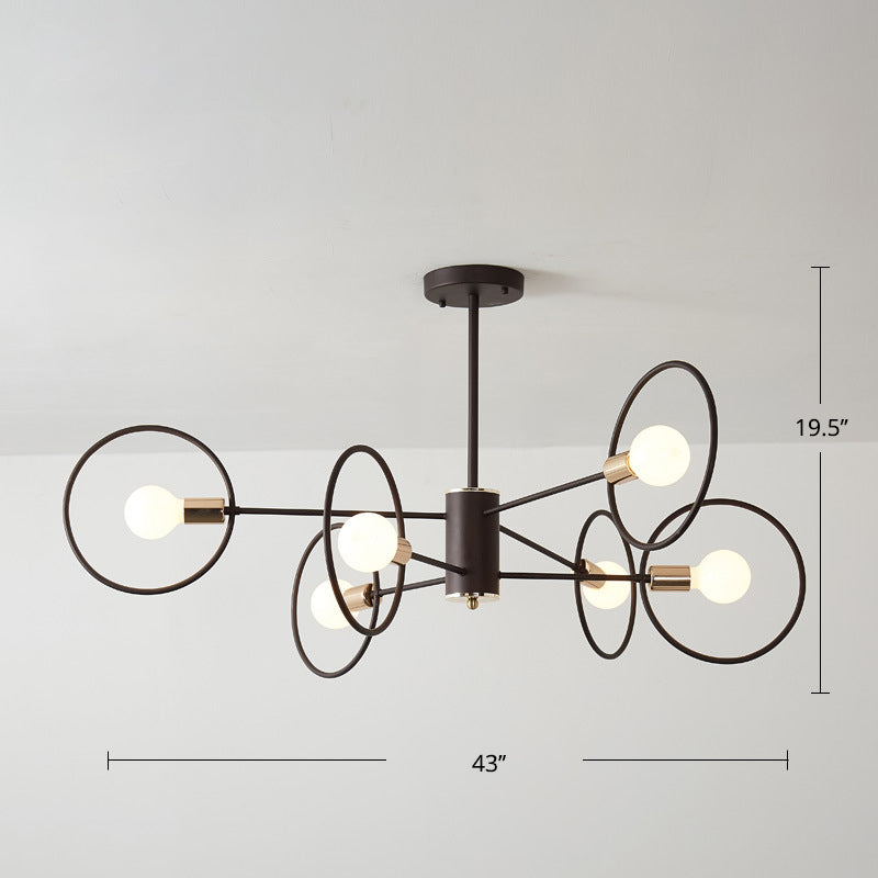 6/8/12-Head Tiered Circle Pendant Chandelier Loft Style Coffee Iron Ceiling Pendant Light for Living Room Clearhalo 'Ceiling Lights' 'Chandeliers' Lighting' options 2426771