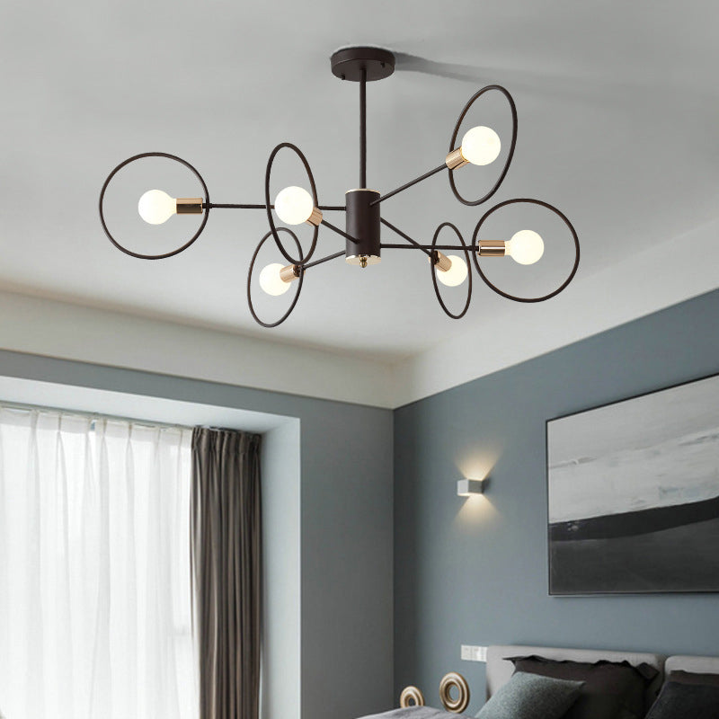 6/8/12-Head Tiered Circle Pendant Chandelier Loft Style Coffee Iron Ceiling Pendant Light for Living Room Clearhalo 'Ceiling Lights' 'Chandeliers' Lighting' options 2426772