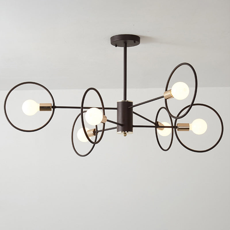 6/8/12-Head Tiered Circle Pendant Chandelier Loft Style Coffee Iron Ceiling Pendant Light for Living Room Clearhalo 'Ceiling Lights' 'Chandeliers' Lighting' options 2426773