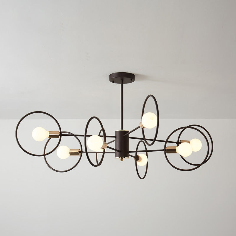 6/8/12-Head Tiered Circle Pendant Chandelier Loft Style Coffee Iron Ceiling Pendant Light for Living Room Clearhalo 'Ceiling Lights' 'Chandeliers' Lighting' options 2426774