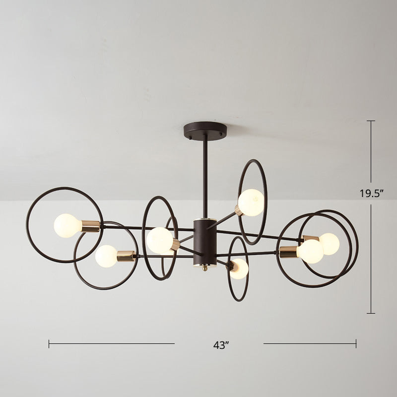 6/8/12-Head Tiered Circle Pendant Chandelier Loft Style Coffee Iron Ceiling Pendant Light for Living Room Clearhalo 'Ceiling Lights' 'Chandeliers' Lighting' options 2426775