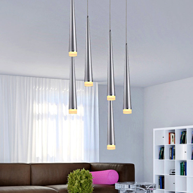 Tapered Ceiling Light Metal Modern LED Gray/Red Living Room Pendant Light Fixture in White/Warm/Neutral Clearhalo 'Ceiling Lights' 'Modern Pendants' 'Modern' 'Pendant Lights' 'Pendants' Lighting' 242681