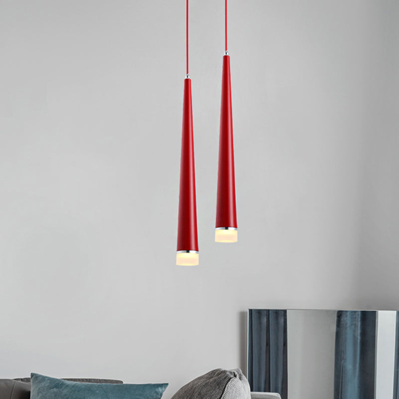 Tapered Ceiling Light Metal Modern LED Gray/Red Living Room Pendant Light Fixture in White/Warm/Neutral Red Clearhalo 'Ceiling Lights' 'Modern Pendants' 'Modern' 'Pendant Lights' 'Pendants' Lighting' 242682