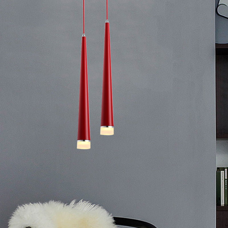 Tapered Ceiling Light Metal Modern LED Gray/Red Living Room Pendant Light Fixture in White/Warm/Neutral Clearhalo 'Ceiling Lights' 'Modern Pendants' 'Modern' 'Pendant Lights' 'Pendants' Lighting' 242683