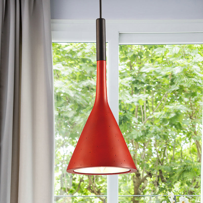 Metallic Funnel Shade Hanging Lamp Adult Bedroom 1 Bulb Contemporary Pendant Light Red Clearhalo 'Ceiling Lights' 'Modern Pendants' 'Modern' 'Pendant Lights' 'Pendants' Lighting' 242684