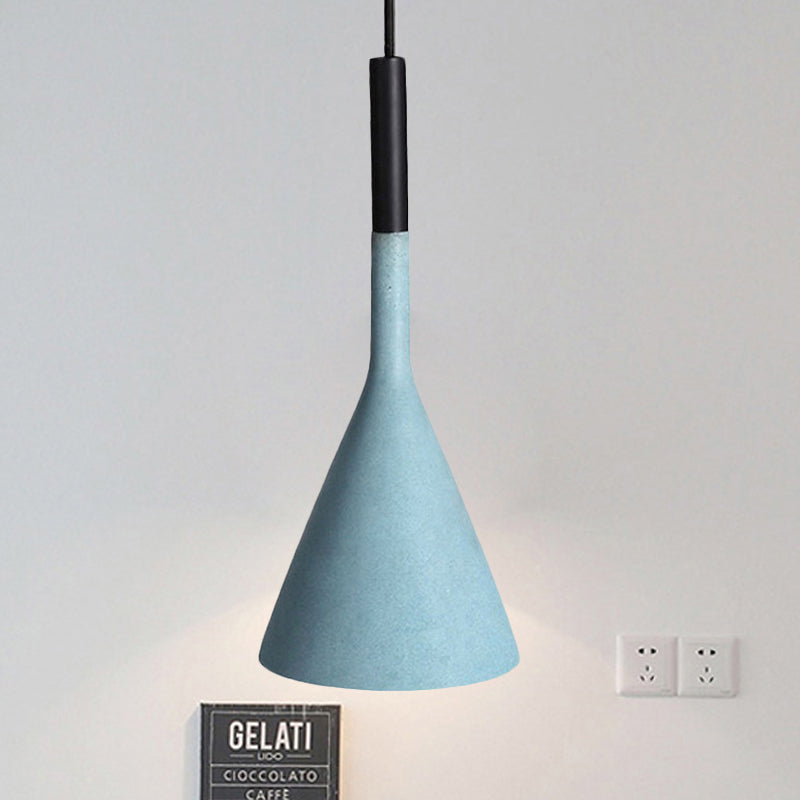 Metallic Funnel Shade Hanging Lamp Adult Bedroom 1 Bulb Contemporary Pendant Light Blue Clearhalo 'Ceiling Lights' 'Modern Pendants' 'Modern' 'Pendant Lights' 'Pendants' Lighting' 242686