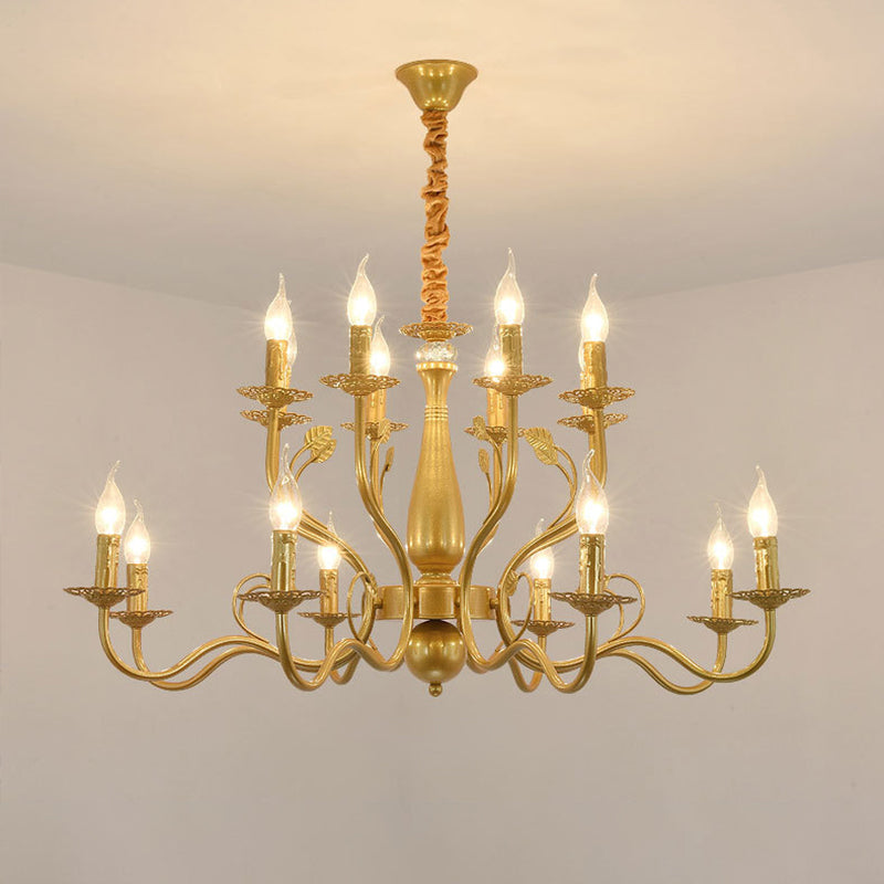 Gold 6/12/16 Lights Chandelier Light Fixture Traditional Metal Swooping Arm Pendant Lamp for Living Room Clearhalo 'Ceiling Lights' 'Chandeliers' Lighting' 2426920