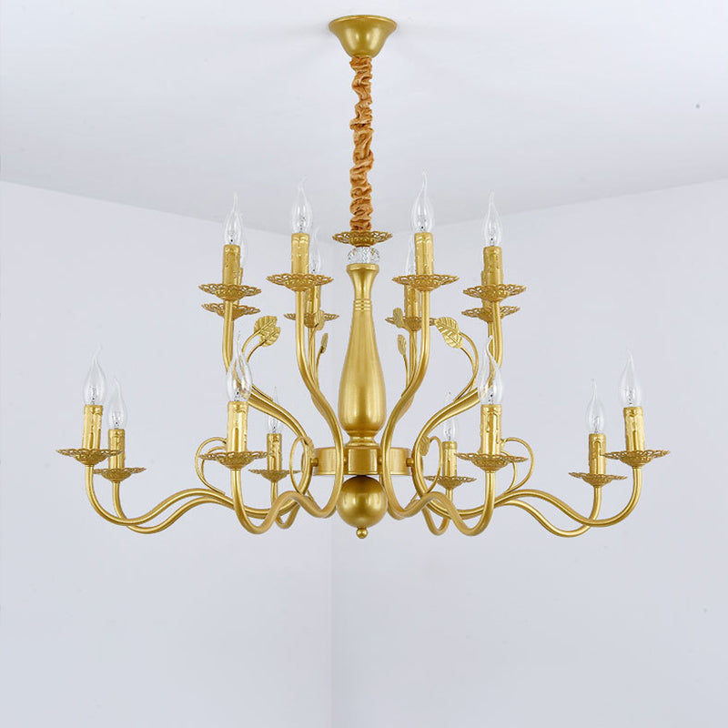 Gold 6/12/16 Lights Chandelier Light Fixture Traditional Metal Swooping Arm Pendant Lamp for Living Room Clearhalo 'Ceiling Lights' 'Chandeliers' Lighting' 2426923