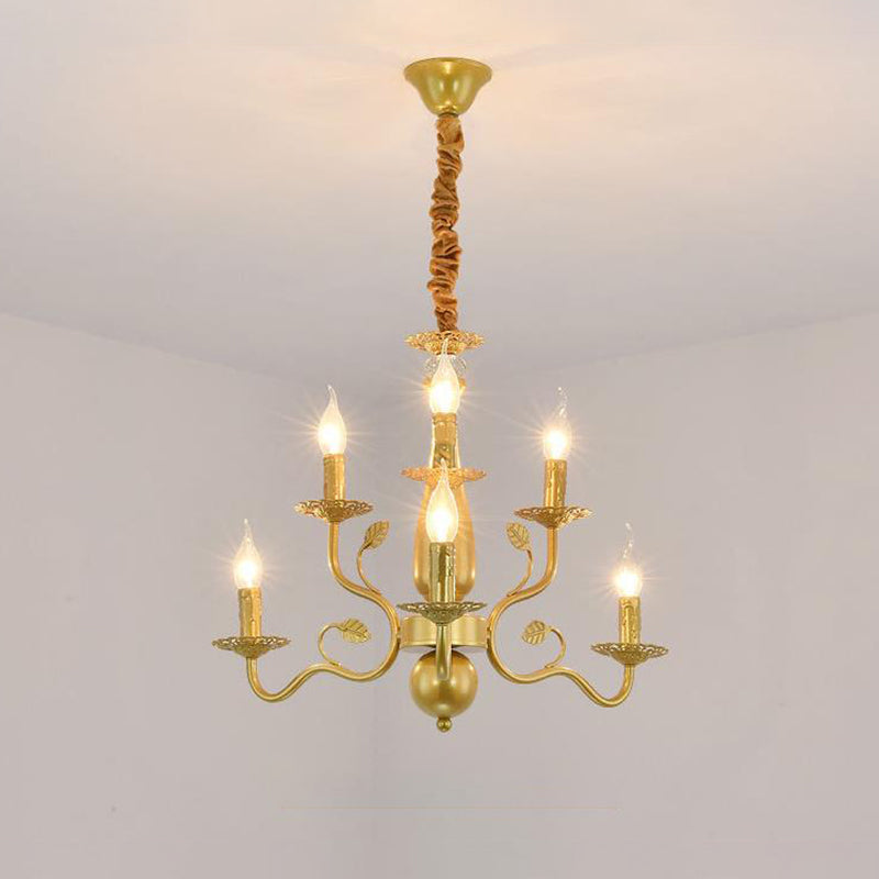 Gold 6/12/16 Lights Chandelier Light Fixture Traditional Metal Swooping Arm Pendant Lamp for Living Room Clearhalo 'Ceiling Lights' 'Chandeliers' Lighting' 2426925