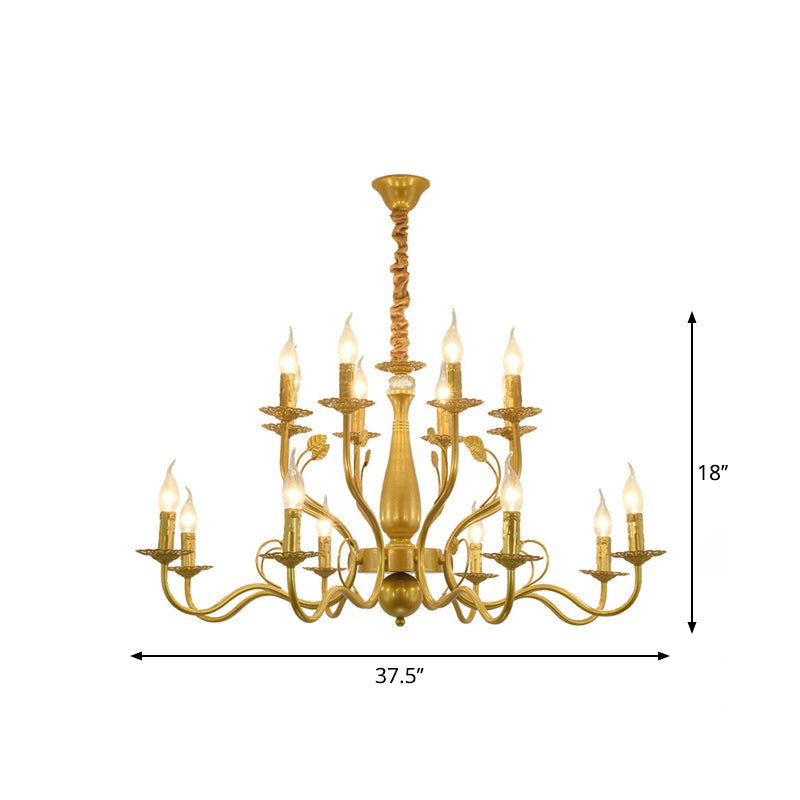 Gold 6/12/16 Lights Chandelier Light Fixture Traditional Metal Swooping Arm Pendant Lamp for Living Room Clearhalo 'Ceiling Lights' 'Chandeliers' Lighting' 2426926