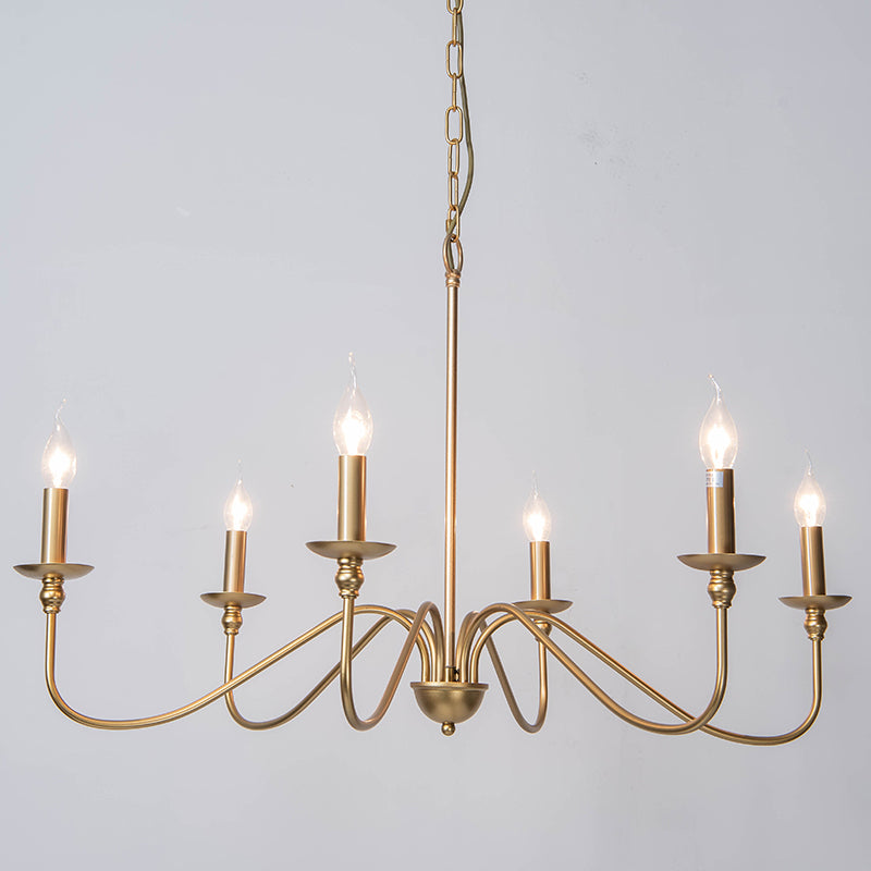 Gold Curved Arm Chandelier Lamp Traditional Clear Glass 4/6/8 Lights Living Room Hanging Light 6 Gold Clearhalo 'Ceiling Lights' 'Chandeliers' Lighting' 2426932