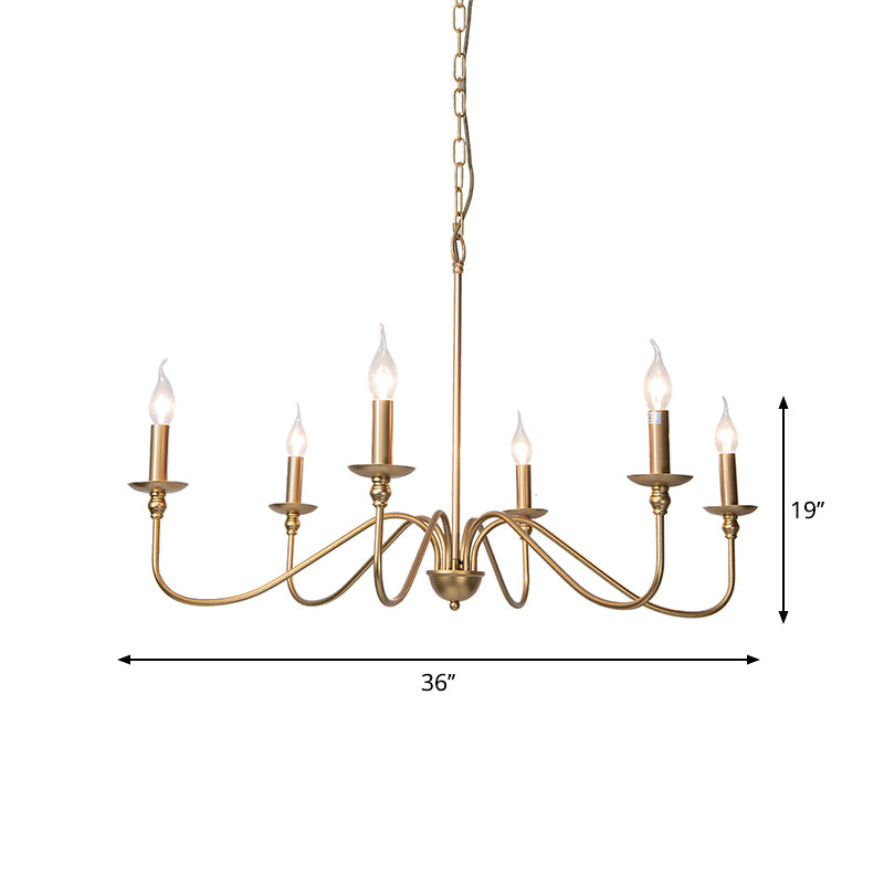 Gold Curved Arm Chandelier Lamp Traditional Clear Glass 4/6/8 Lights Living Room Hanging Light Clearhalo 'Ceiling Lights' 'Chandeliers' Lighting' 2426934