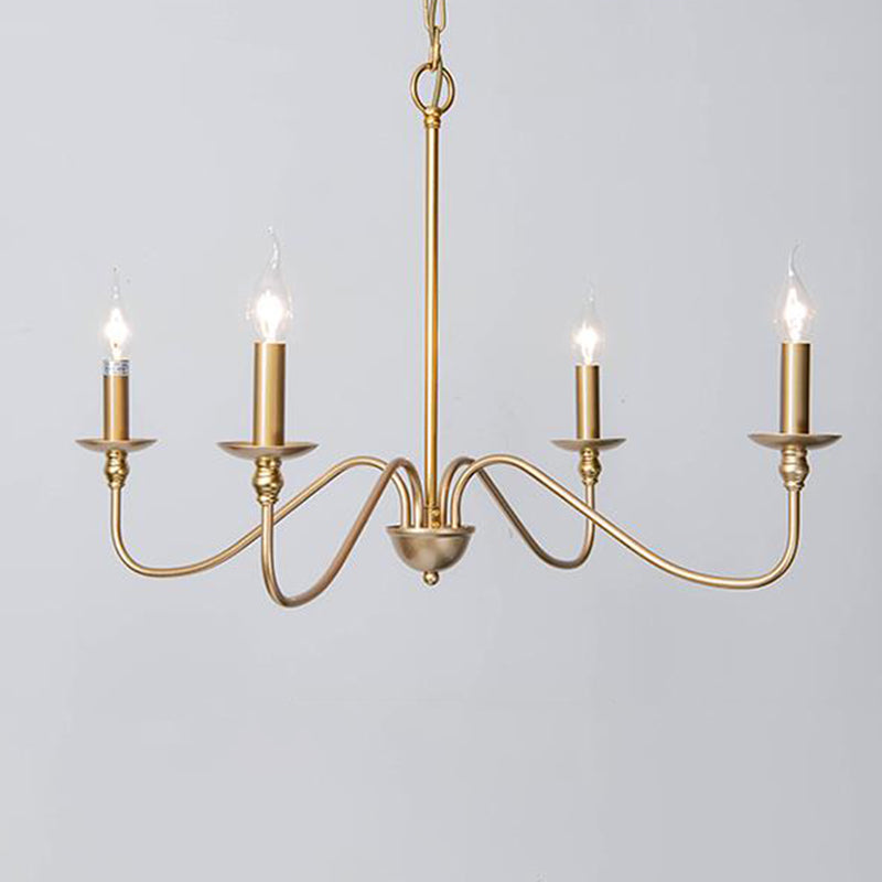 Gold Curved Arm Chandelier Lamp Traditional Clear Glass 4/6/8 Lights Living Room Hanging Light 4 Gold Clearhalo 'Ceiling Lights' 'Chandeliers' Lighting' 2426935