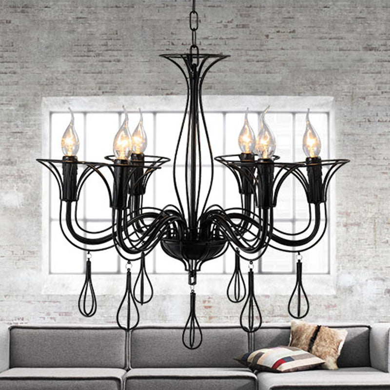 Dark Brown Scrolled Arm Pendant Lighting Classic Metal 5/6 Lights Living Room Chandelier Clearhalo 'Ceiling Lights' 'Chandeliers' Lighting' 2426936