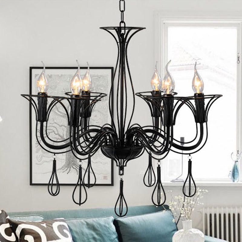 Dark Brown Scrolled Arm Pendant Lighting Classic Metal 5/6 Lights Living Room Chandelier Clearhalo 'Ceiling Lights' 'Chandeliers' Lighting' 2426937