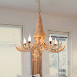 Beige Elk Shaped Chandelier Lamp Traditional Metal and Rope 3/5 Lights Living Room Hanging Light Clearhalo 'Ceiling Lights' 'Chandeliers' Lighting' 2426944