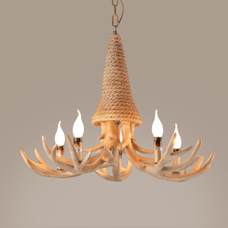 Beige Elk Shaped Chandelier Lamp Traditional Metal and Rope 3/5 Lights Living Room Hanging Light Clearhalo 'Ceiling Lights' 'Chandeliers' Lighting' 2426945