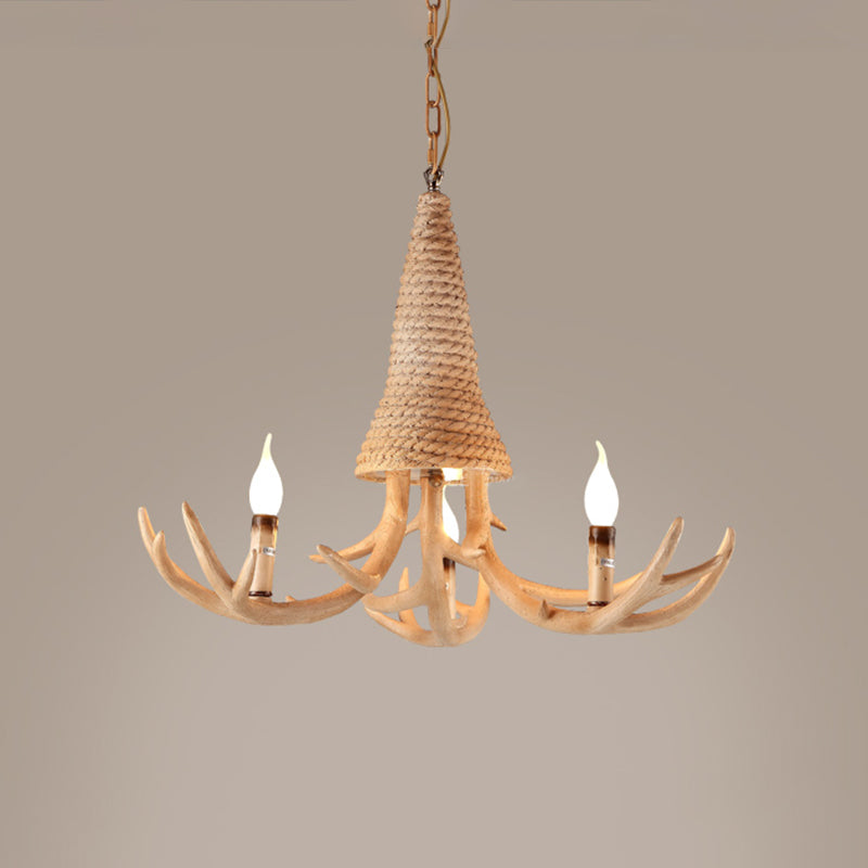 Beige Elk Shaped Chandelier Lamp Traditional Metal and Rope 3/5 Lights Living Room Hanging Light Clearhalo 'Ceiling Lights' 'Chandeliers' Lighting' 2426952