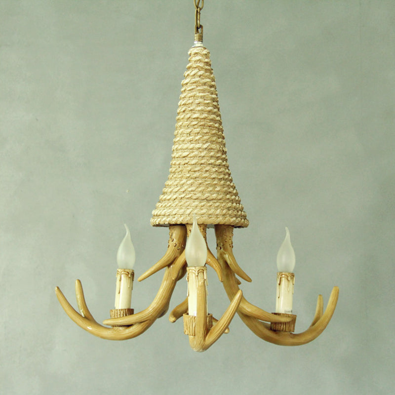 Beige Elk Shaped Chandelier Lamp Traditional Metal and Rope 3/5 Lights Living Room Hanging Light Clearhalo 'Ceiling Lights' 'Chandeliers' Lighting' 2426955