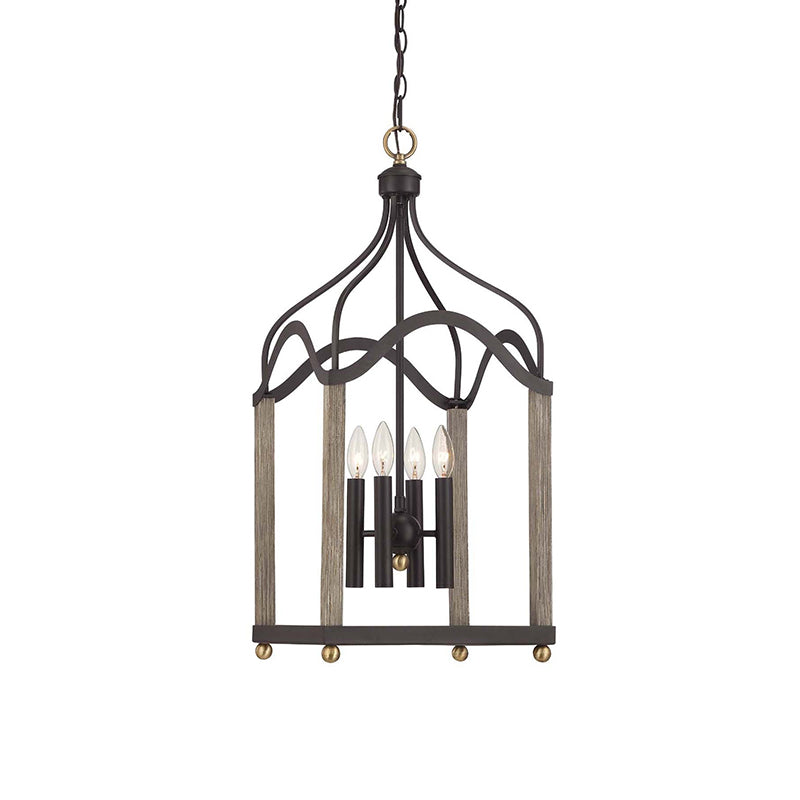 4 Lights Metal Hanging Chandelier Traditional Black Candle-Style Living Room Pendant Light Fixture with Cage Clearhalo 'Ceiling Lights' 'Chandeliers' Lighting' 2426961