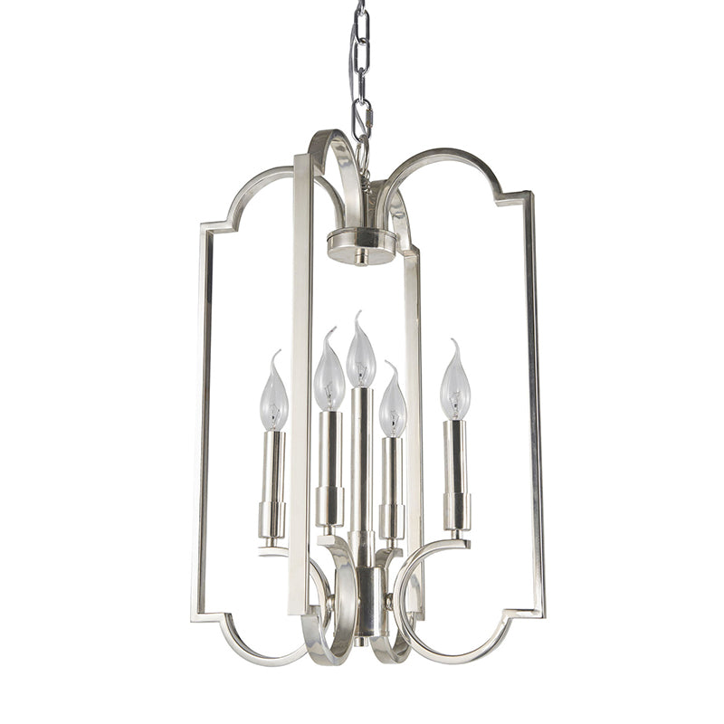 5 Lights Metal Pendant Chandelier Classic Silver Candle Dining Room Hanging Ceiling Fixture Clearhalo 'Ceiling Lights' 'Chandeliers' Lighting' 2426965