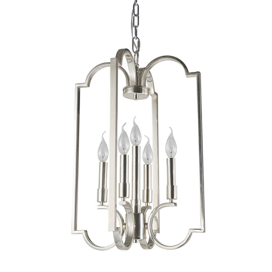 5 Lights Metal Pendant Chandelier Classic Silver Candle Dining Room Hanging Ceiling Fixture Clearhalo 'Ceiling Lights' 'Chandeliers' Lighting' 2426965