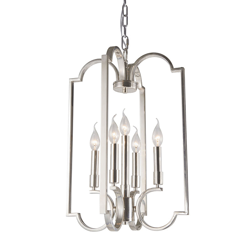 5 Lights Metal Pendant Chandelier Classic Silver Candle Dining Room Hanging Ceiling Fixture Clearhalo 'Ceiling Lights' 'Chandeliers' Lighting' 2426966