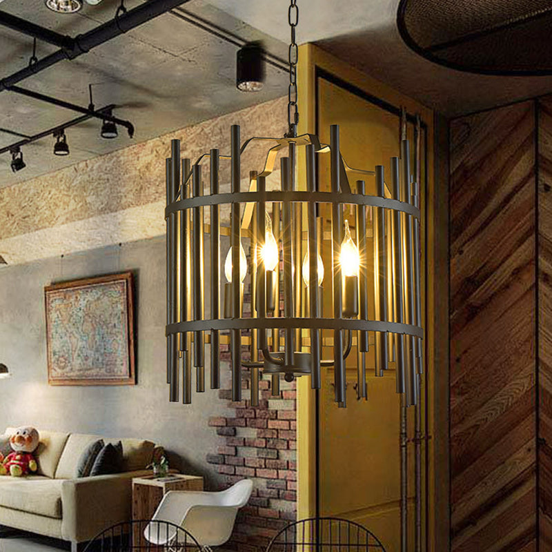 Strapped Cage Metal Chandelier Light Traditional 4 Lights Dining Room Pendant Lighting Clearhalo 'Ceiling Lights' 'Chandeliers' Lighting' 2426971