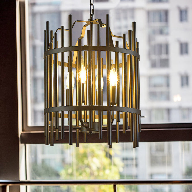 Strapped Cage Metal Chandelier Light Traditional 4 Lights Dining Room Pendant Lighting Clearhalo 'Ceiling Lights' 'Chandeliers' Lighting' 2426972