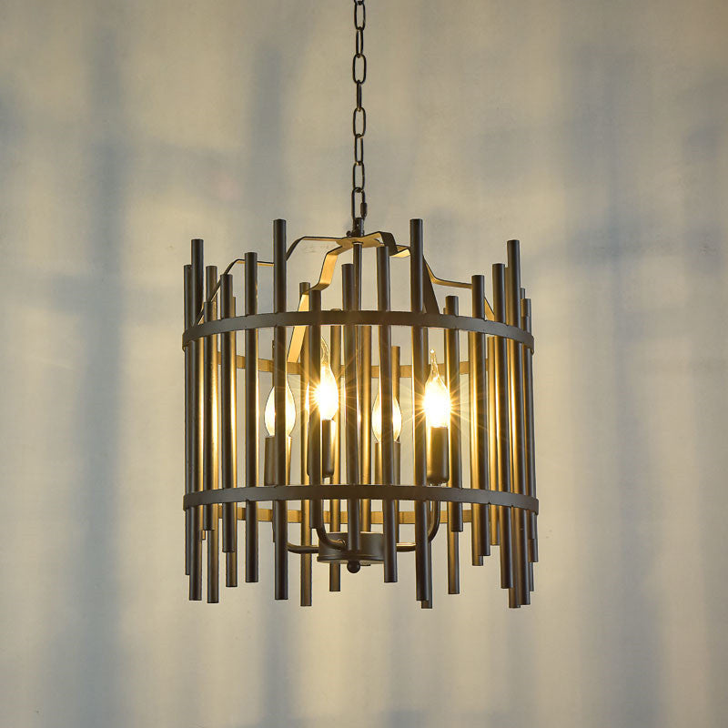 Strapped Cage Metal Chandelier Light Traditional 4 Lights Dining Room Pendant Lighting Clearhalo 'Ceiling Lights' 'Chandeliers' Lighting' 2426973