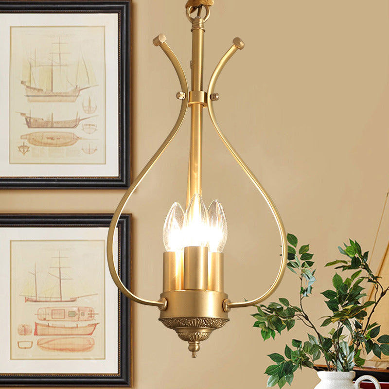 Candle Metal Chandelier Lighting Classic 4 Lights Dining Room Pendant Lighting in Gold Clearhalo 'Ceiling Lights' 'Chandeliers' Lighting' 2426978