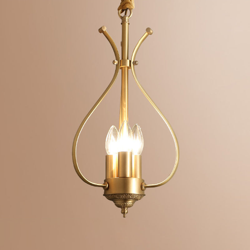 Candle Metal Chandelier Lighting Classic 4 Lights Dining Room Pendant Lighting in Gold Clearhalo 'Ceiling Lights' 'Chandeliers' Lighting' 2426983