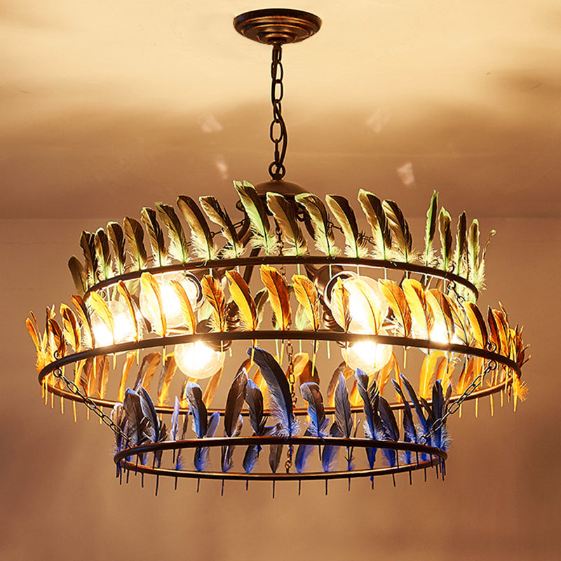 Ring Living Room Pendant Chandelier Traditional Metal 6 Lights Yellow Hanging Light Fixture Clearhalo 'Ceiling Lights' 'Chandeliers' Lighting' 2426989