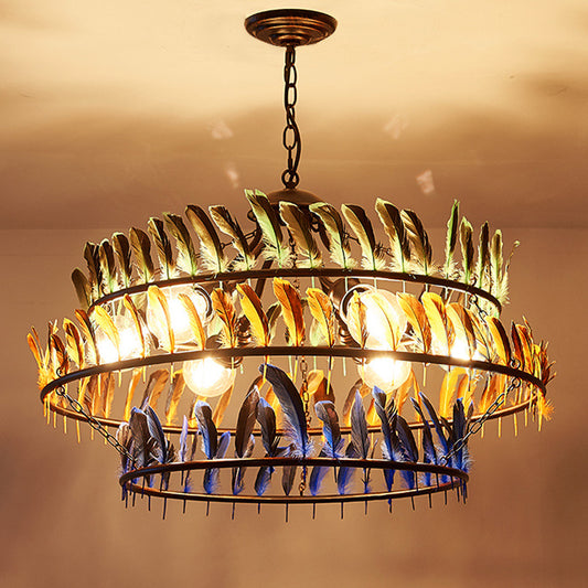 Ring Living Room Pendant Chandelier Traditional Metal 6 Lights Yellow Hanging Light Fixture Clearhalo 'Ceiling Lights' 'Chandeliers' Lighting' 2426989