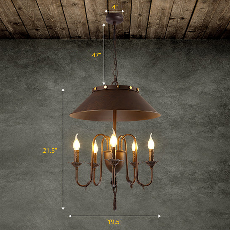 Tapered Dining Room Ceiling Chandelier Classic Metal 5 Lights Rust Hanging Light Fixture Clearhalo 'Ceiling Lights' 'Chandeliers' Lighting' 2426996