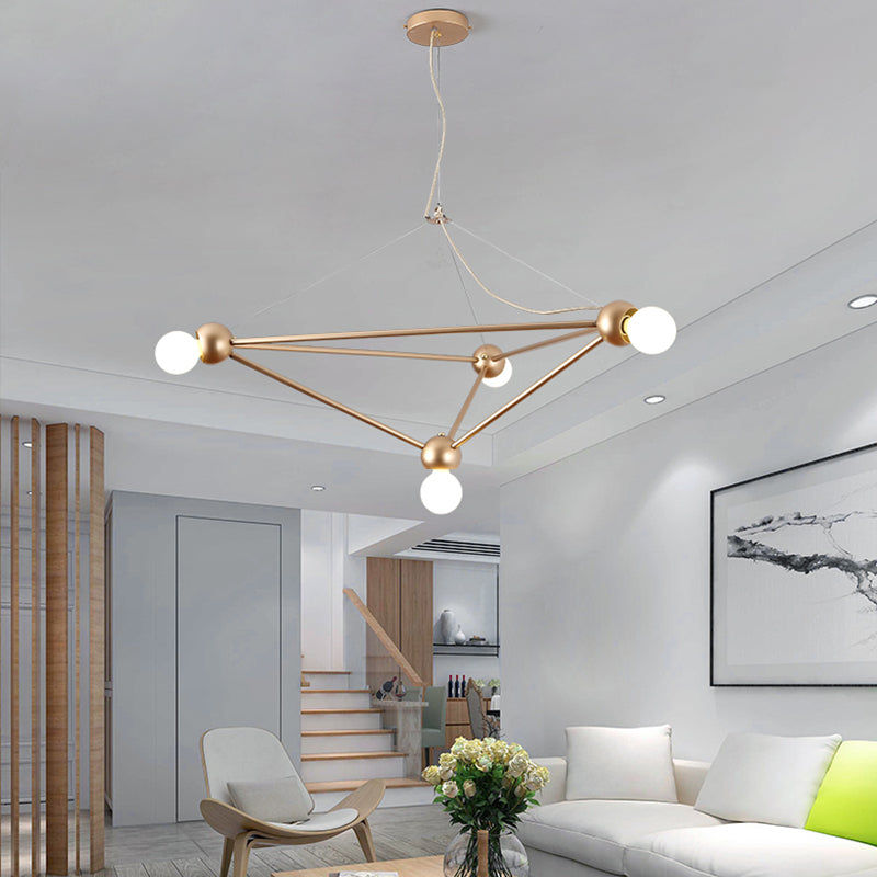 Gold 4 Lights Pendant Chandelier Classic Metal Geometric Hanging Light for Bedroom Gold Clearhalo 'Ceiling Lights' 'Chandeliers' Lighting' 2427008