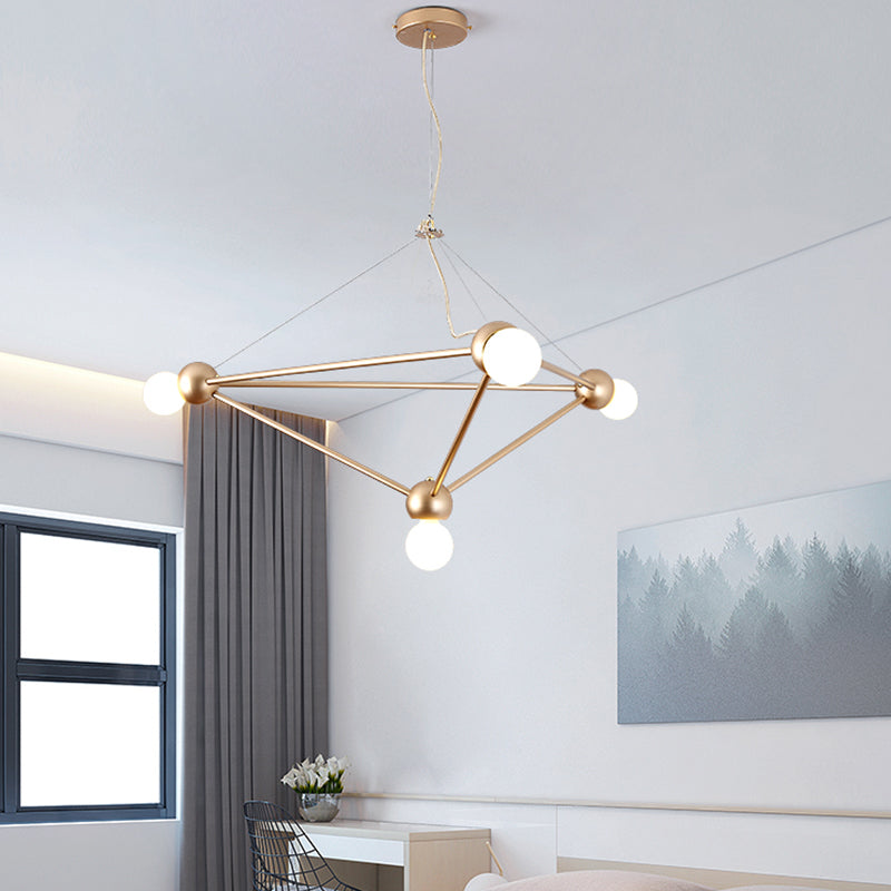 Gold 4 Lights Pendant Chandelier Classic Metal Geometric Hanging Light for Bedroom Clearhalo 'Ceiling Lights' 'Chandeliers' Lighting' 2427009