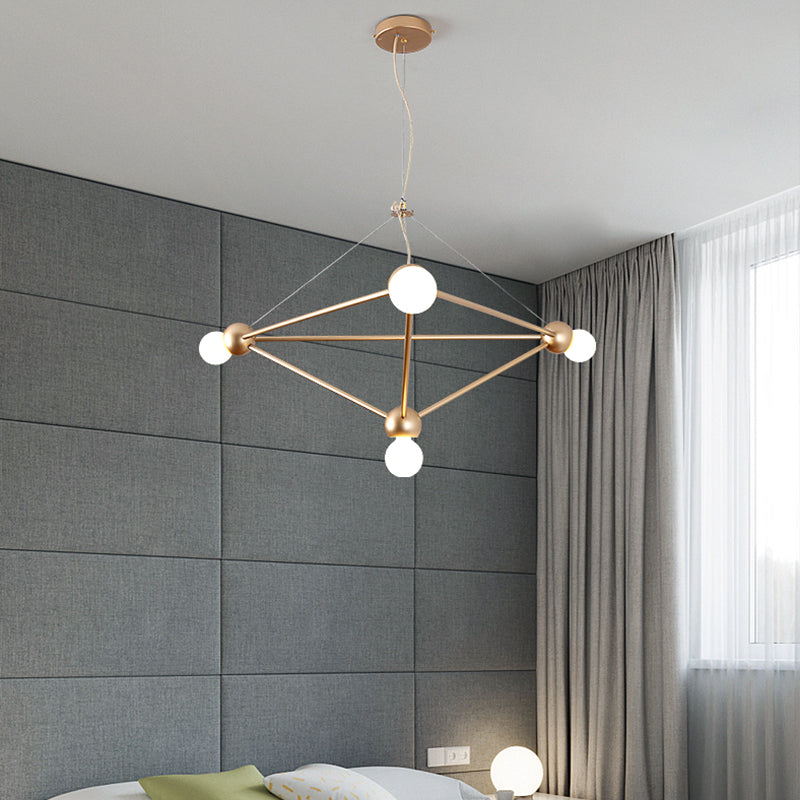 Gold 4 Lights Pendant Chandelier Classic Metal Geometric Hanging Light for Bedroom Clearhalo 'Ceiling Lights' 'Chandeliers' Lighting' 2427010