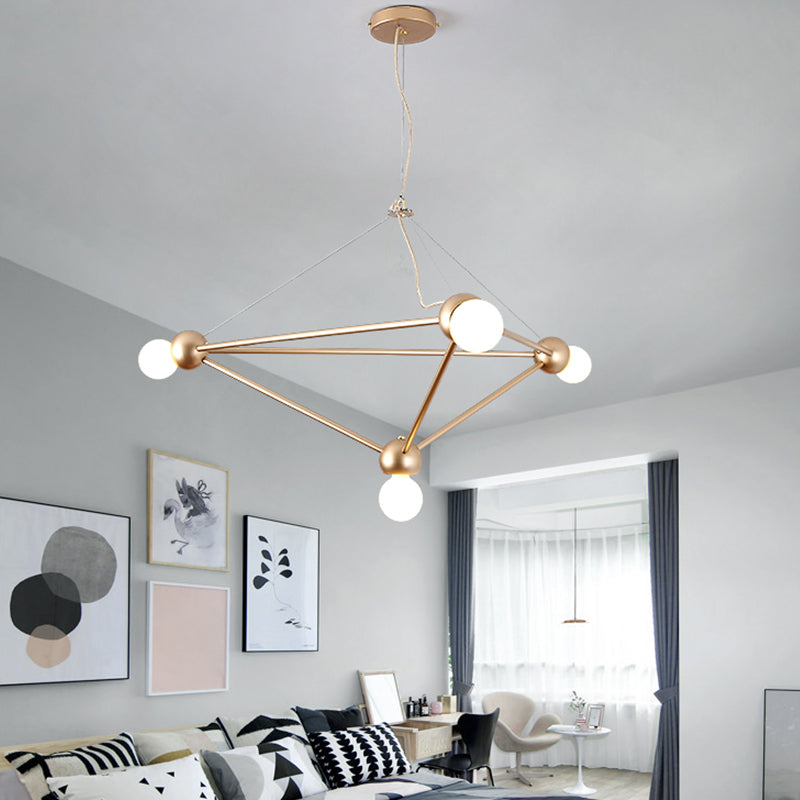 Gold 4 Lights Pendant Chandelier Classic Metal Geometric Hanging Light for Bedroom Clearhalo 'Ceiling Lights' 'Chandeliers' Lighting' 2427013