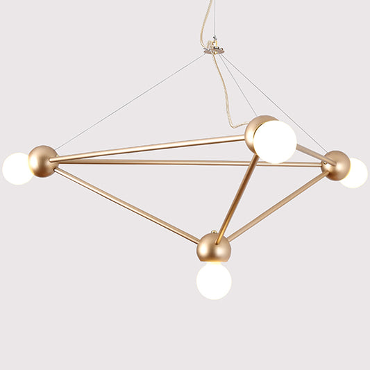 Gold 4 Lights Pendant Chandelier Classic Metal Geometric Hanging Light for Bedroom Clearhalo 'Ceiling Lights' 'Chandeliers' Lighting' 2427014