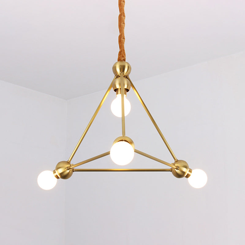 4 Lights Ceiling Light Traditional Triangle Metal Hanging Chandelier in Gold for Dining Room Clearhalo 'Ceiling Lights' 'Chandeliers' Lighting' 2427023