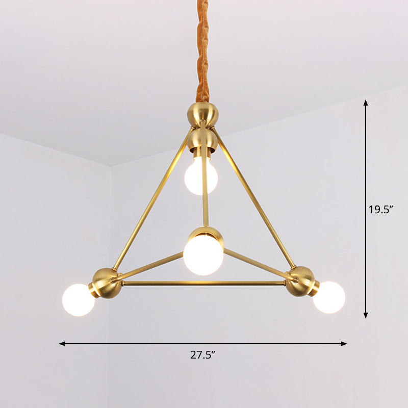 4 Lights Ceiling Light Traditional Triangle Metal Hanging Chandelier in Gold for Dining Room Clearhalo 'Ceiling Lights' 'Chandeliers' Lighting' 2427026