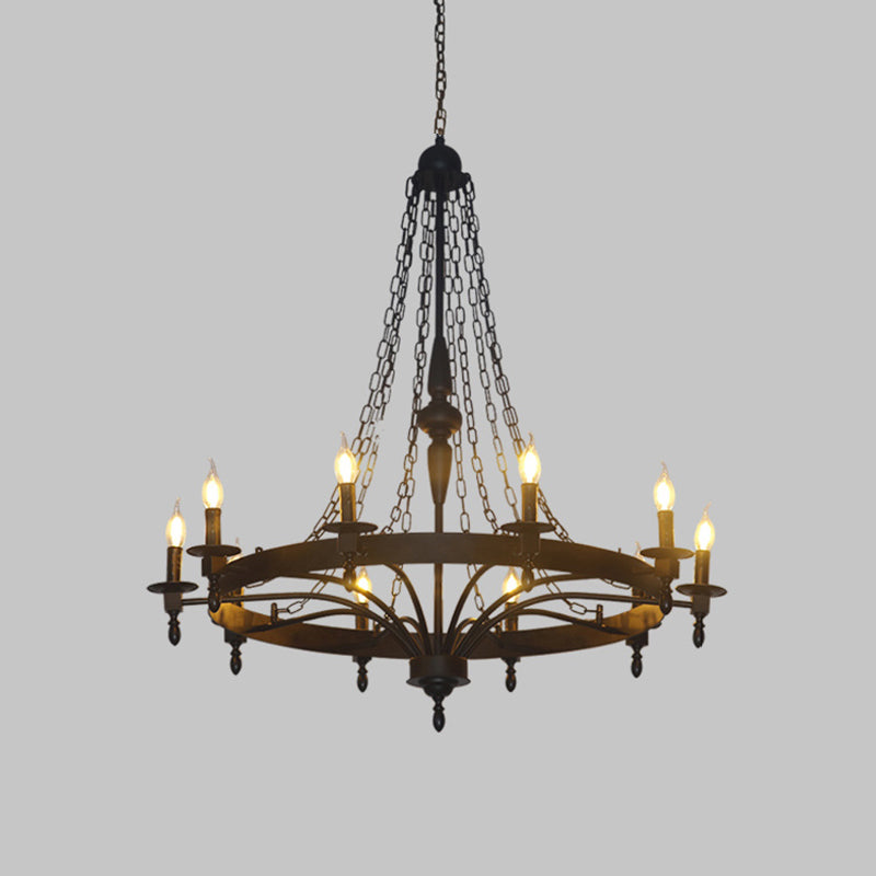 8 Lights Pendant Light Classic Wagon Wheel Metal Hanging Chandelier in Rust for Corridor Clearhalo 'Ceiling Lights' 'Chandeliers' Lighting' 2427029