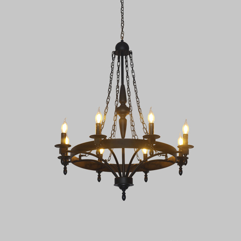 8 Lights Pendant Light Classic Wagon Wheel Metal Hanging Chandelier in Rust for Corridor Clearhalo 'Ceiling Lights' 'Chandeliers' Lighting' 2427030