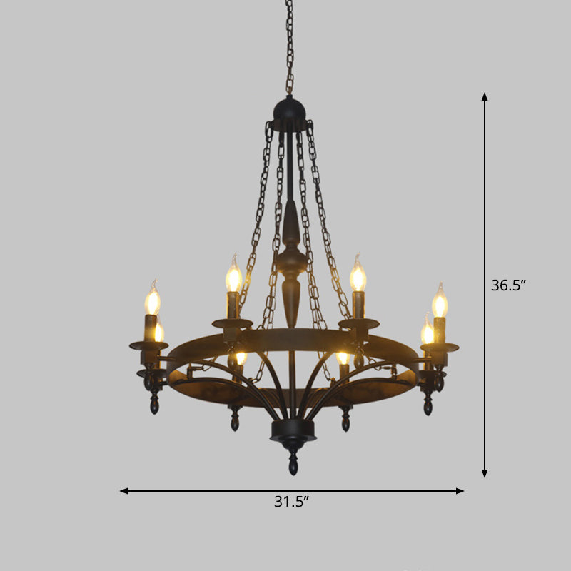 8 Lights Pendant Light Classic Wagon Wheel Metal Hanging Chandelier in Rust for Corridor Clearhalo 'Ceiling Lights' 'Chandeliers' Lighting' 2427031