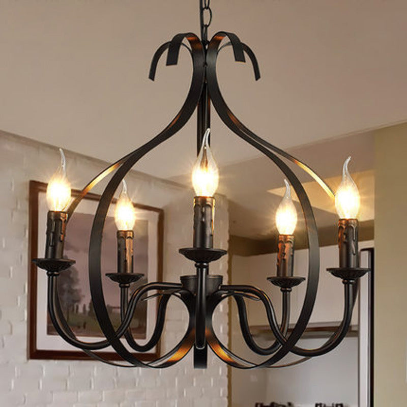 Metal Black Pendant Lamp Swirled Arm 5 Lights Classic Chandelier Light Fixture for Living Room Clearhalo 'Ceiling Lights' 'Chandeliers' Lighting' 2427033