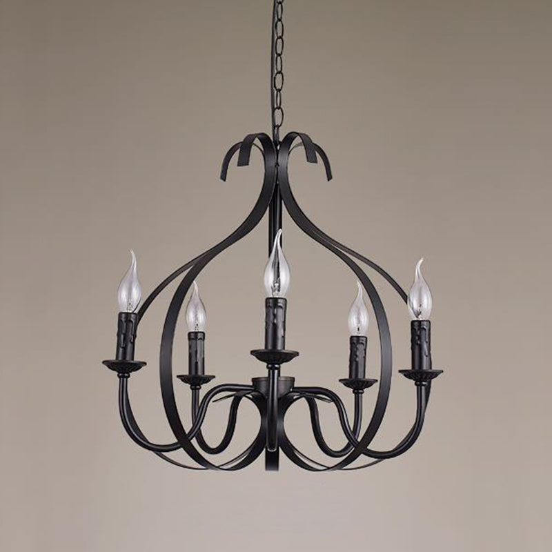 Metal Black Pendant Lamp Swirled Arm 5 Lights Classic Chandelier Light Fixture for Living Room Clearhalo 'Ceiling Lights' 'Chandeliers' Lighting' 2427037