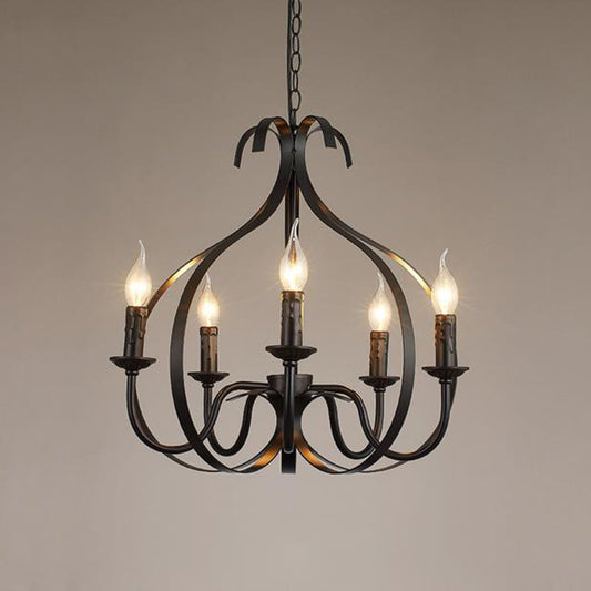 Metal Black Pendant Lamp Swirled Arm 5 Lights Classic Chandelier Light Fixture for Living Room Clearhalo 'Ceiling Lights' 'Chandeliers' Lighting' 2427038