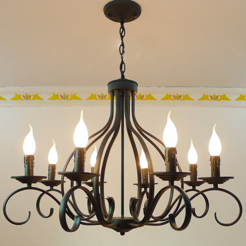 8 Lights Metal Hanging Chandelier Traditional Black Candle-Style Living Room Pendant Light Fixture Black Clearhalo 'Ceiling Lights' 'Chandeliers' Lighting' 2427042