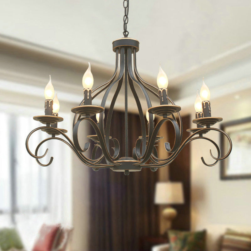 8 Lights Metal Hanging Chandelier Traditional Black Candle-Style Living Room Pendant Light Fixture Clearhalo 'Ceiling Lights' 'Chandeliers' Lighting' 2427043